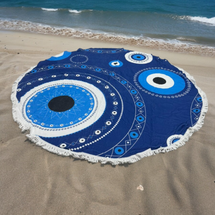 Πετσέτα θαλάσσης 150cm στρογγυλή με μικροΐνες  #AG16