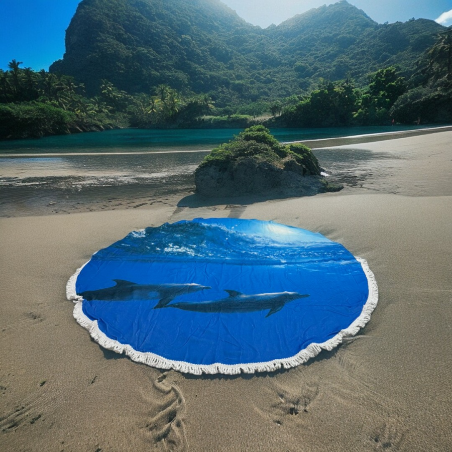 Πετσέτα θαλάσσης 150cm στρογγυλή με μικροΐνες  #AG7 - Image 2