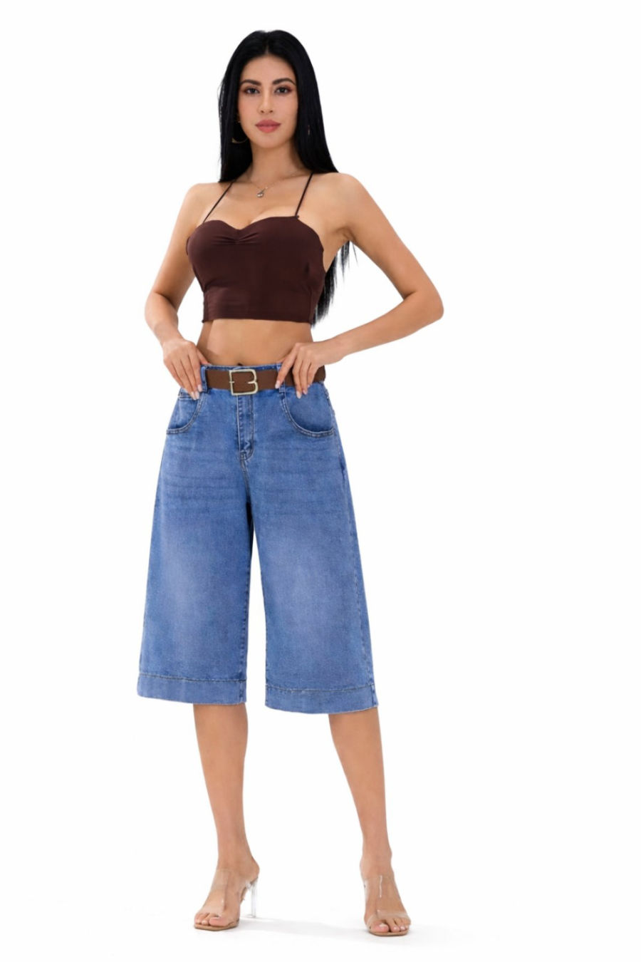 Γυναικείο Culotte Jeans Ψηλόμεσο με Ζώνη  #MG7531A