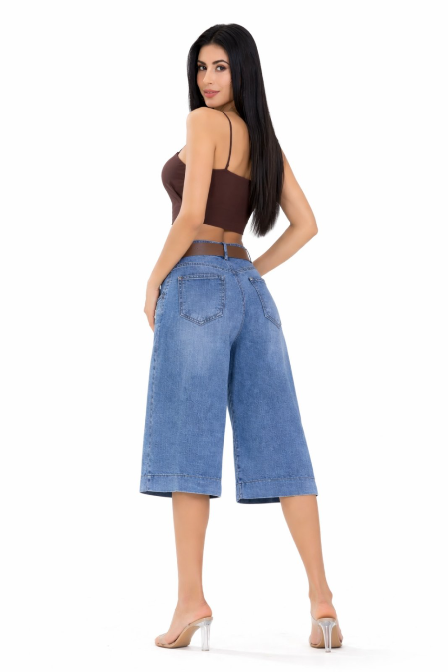 Γυναικείο Culotte Jeans Ψηλόμεσο με Ζώνη  #MG7531A - Image 3