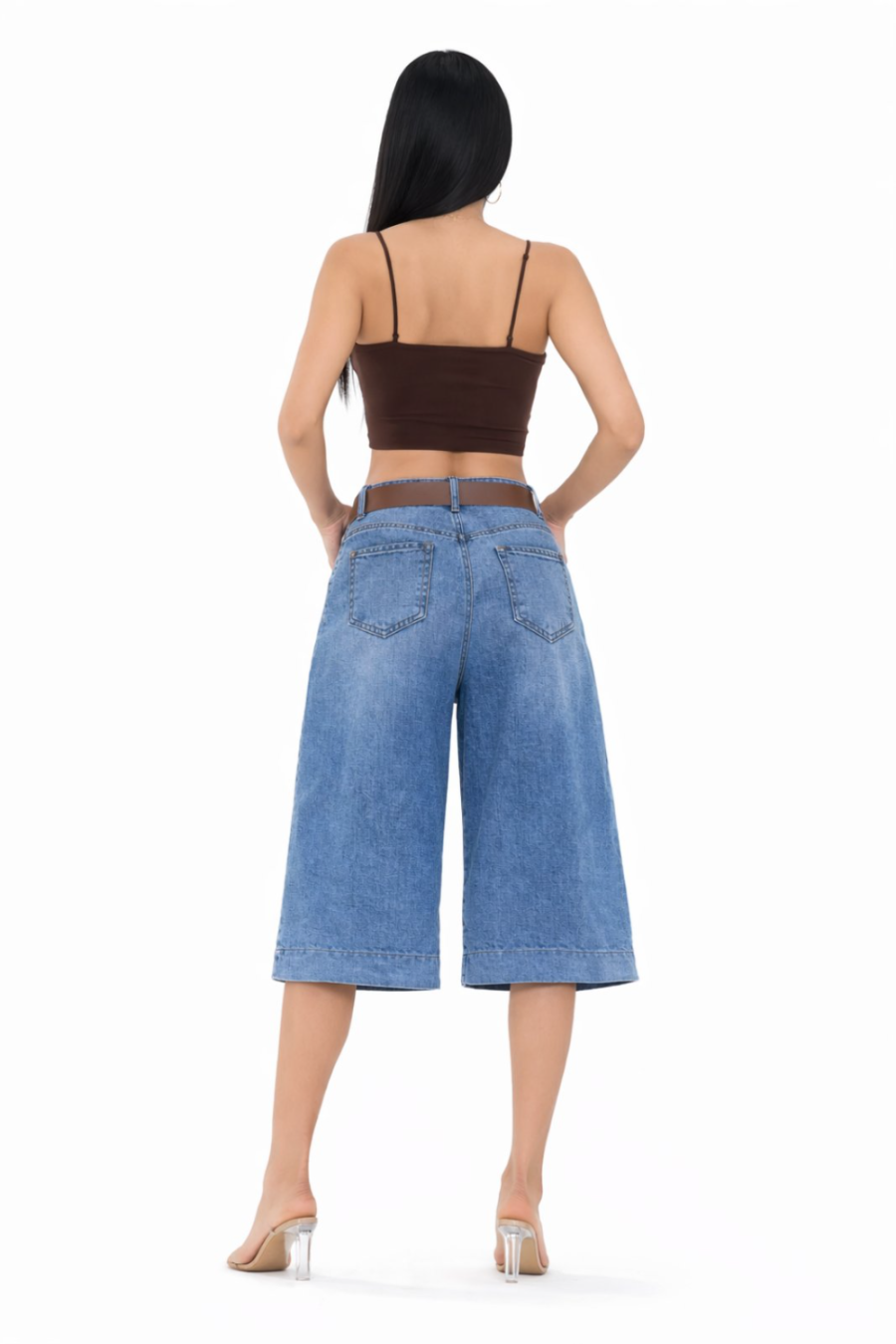 Γυναικείο Culotte Jeans Ψηλόμεσο με Ζώνη  #MG7531A - Image 4
