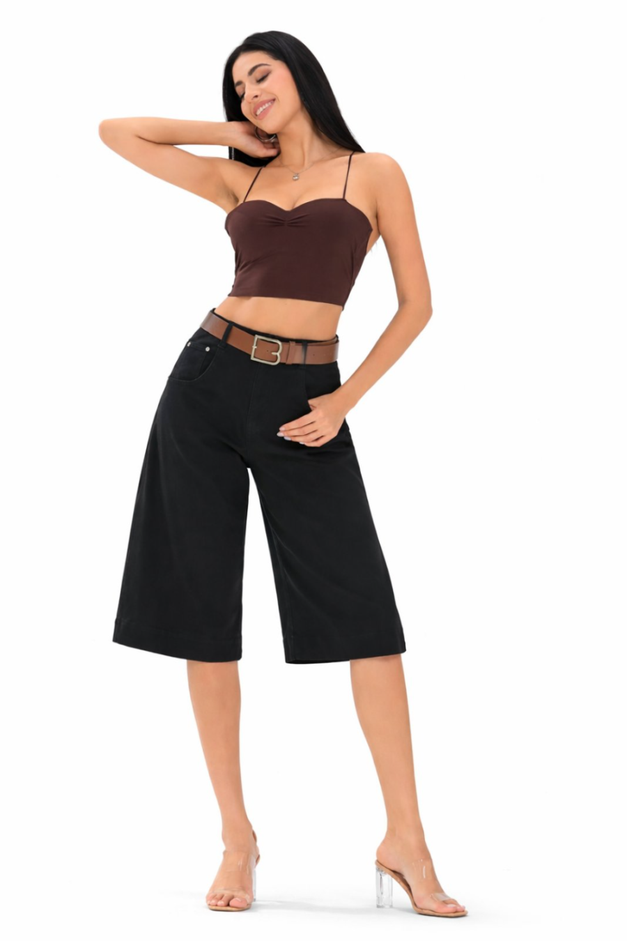Γυναικείο Culotte Jeans Ψηλόμεσο με Ζώνη  #MG7531B - Image 2