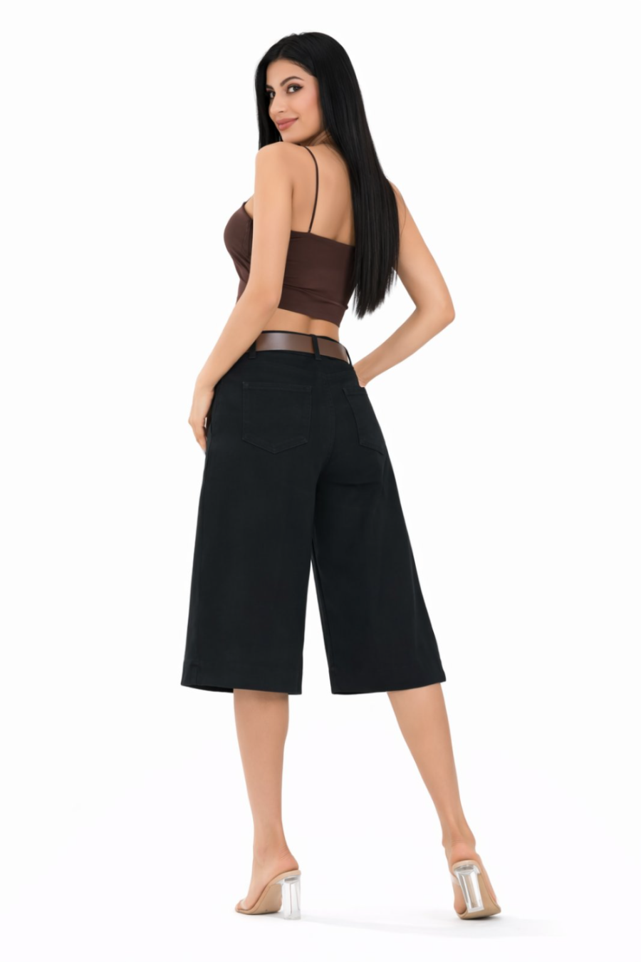 Γυναικείο Culotte Jeans Ψηλόμεσο με Ζώνη  #MG7531B - Image 3