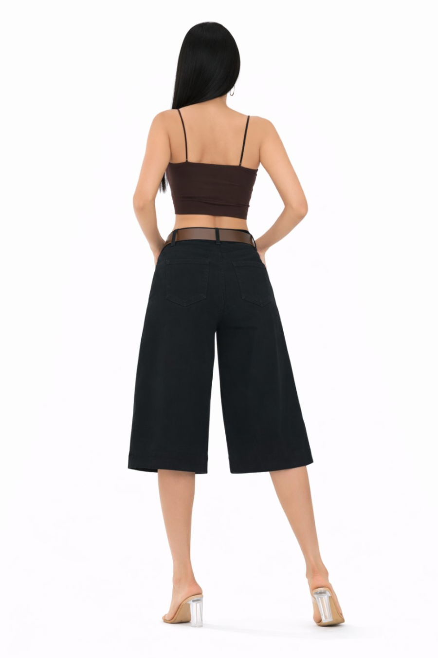 Γυναικείο Culotte Jeans Ψηλόμεσο με Ζώνη  #MG7531B - Image 4