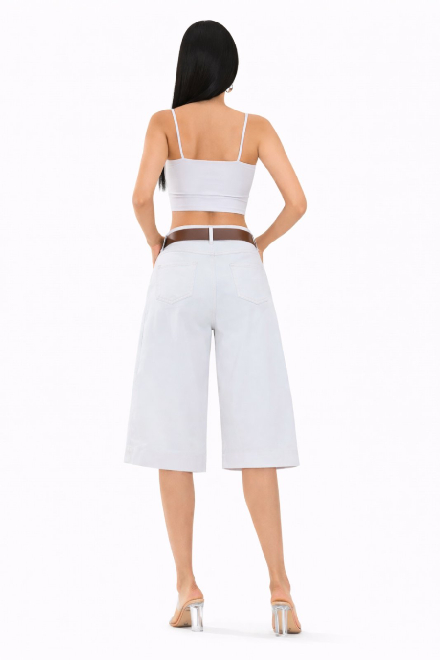 Γυναικείο Culotte Jeans Ψηλόμεσο με Ζώνη  #MG7531V - Image 3