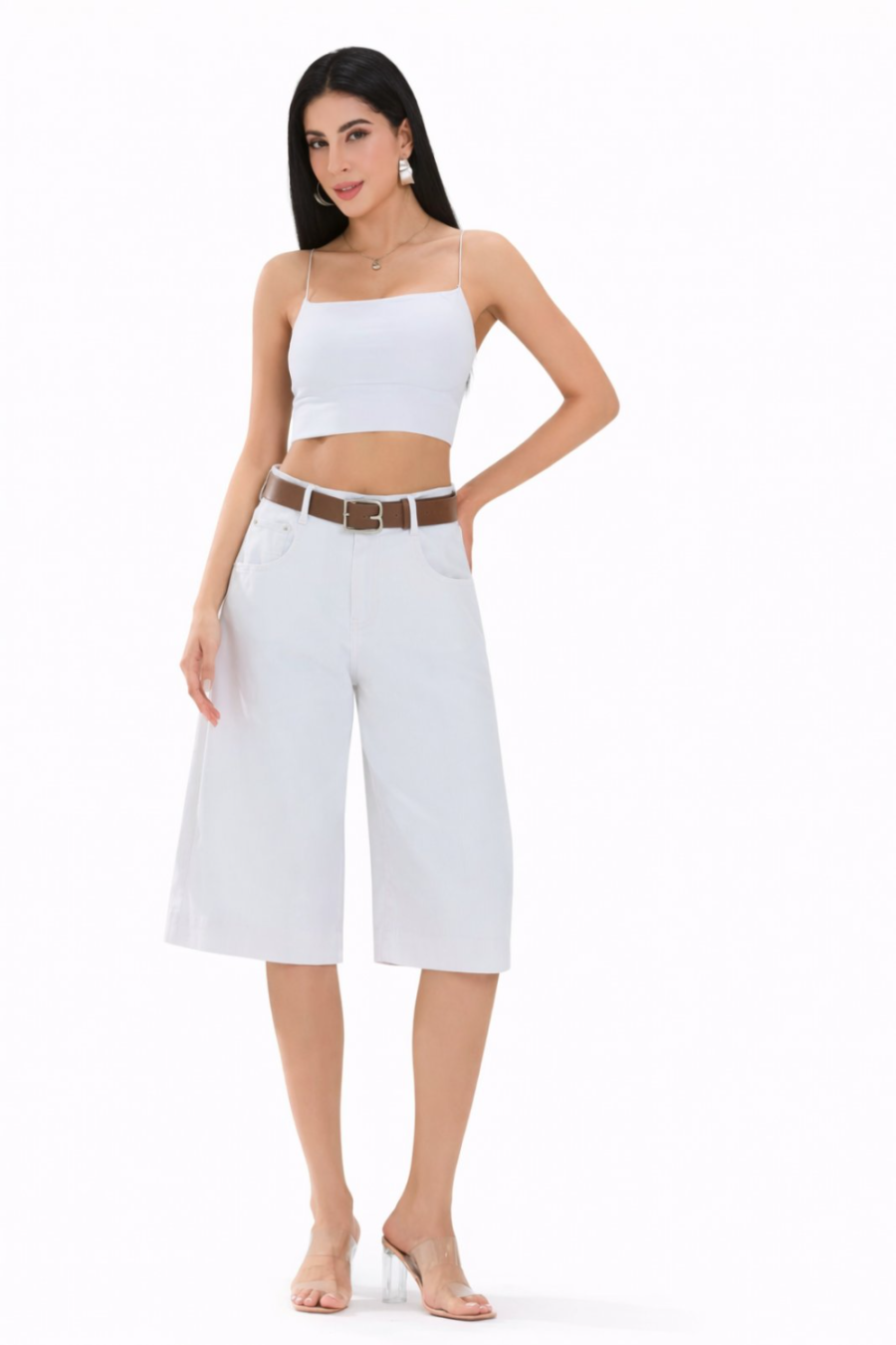 Γυναικείο Culotte Jeans Ψηλόμεσο με Ζώνη  #MG7531V - Image 4