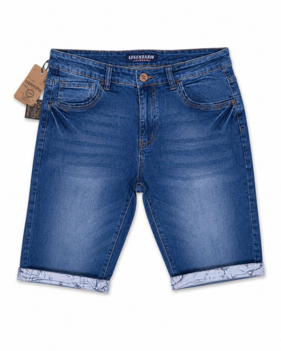 Ανδρική Τζιν Βερμούδα Slim Fit Μπλε Ξεβαμμένη με Ρεβέρ#3321 - Image 2