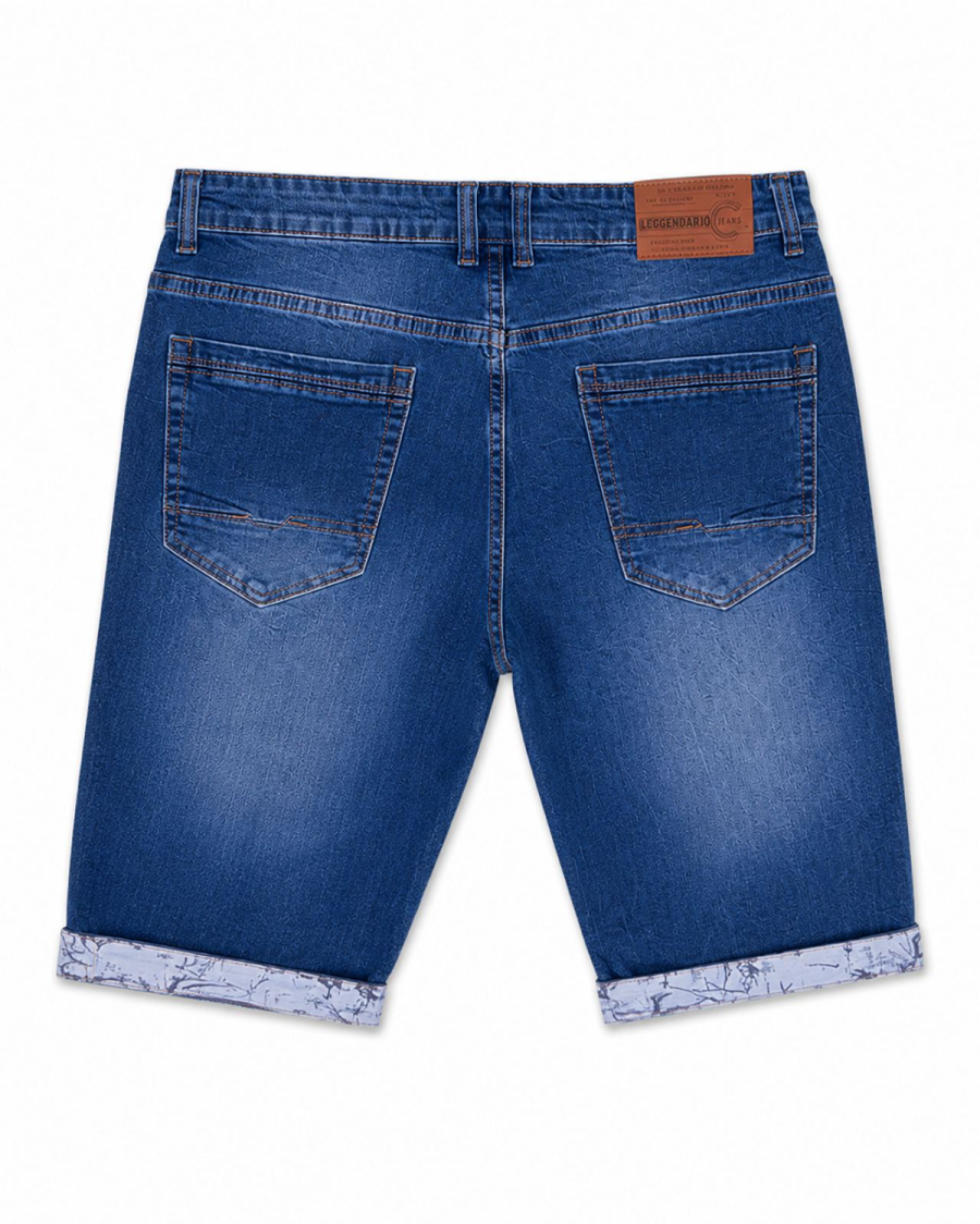 Ανδρική Τζιν Βερμούδα Slim Fit Μπλε Ξεβαμμένη με Ρεβέρ#3321 - Image 3