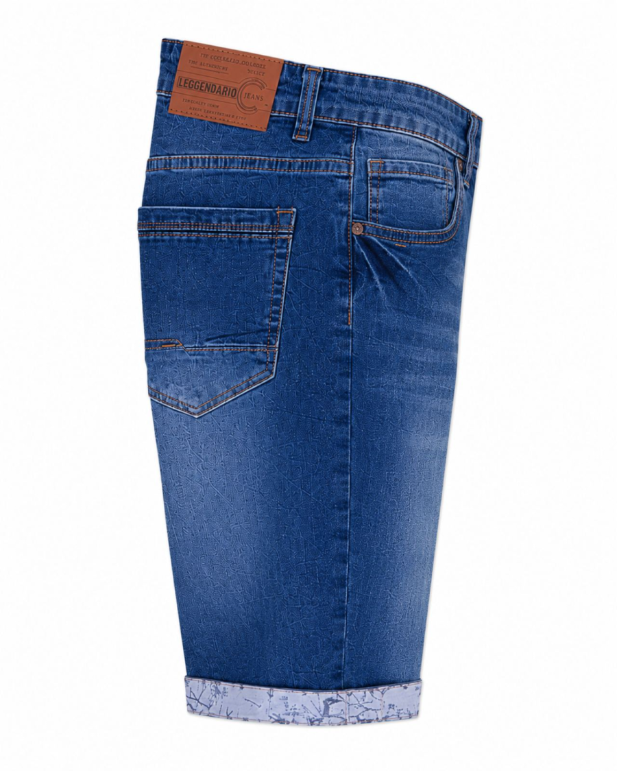 Ανδρική Τζιν Βερμούδα Slim Fit Μπλε Ξεβαμμένη με Ρεβέρ#3321 - Image 4