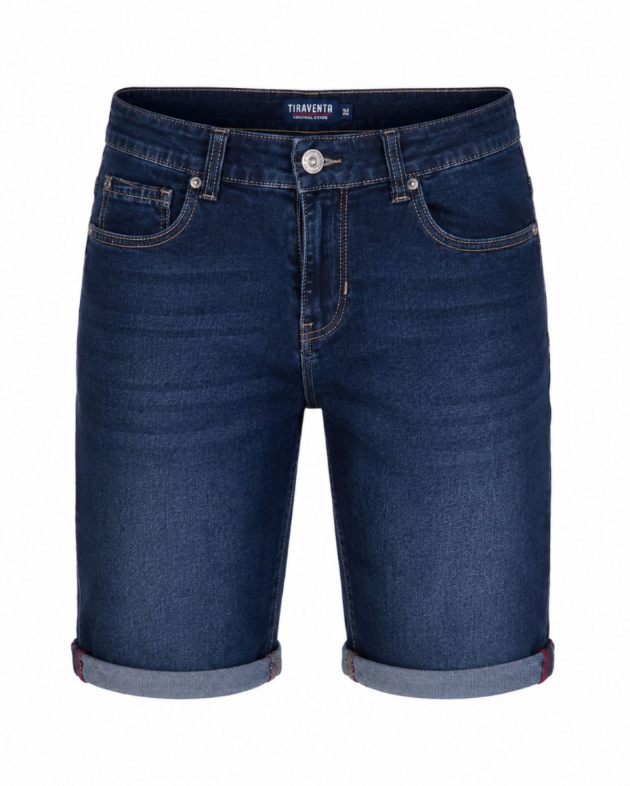 Ανδρική Τζιν Βερμούδα Slim Fit Dark Blue με Ρεβέρ #3328 - Image 2
