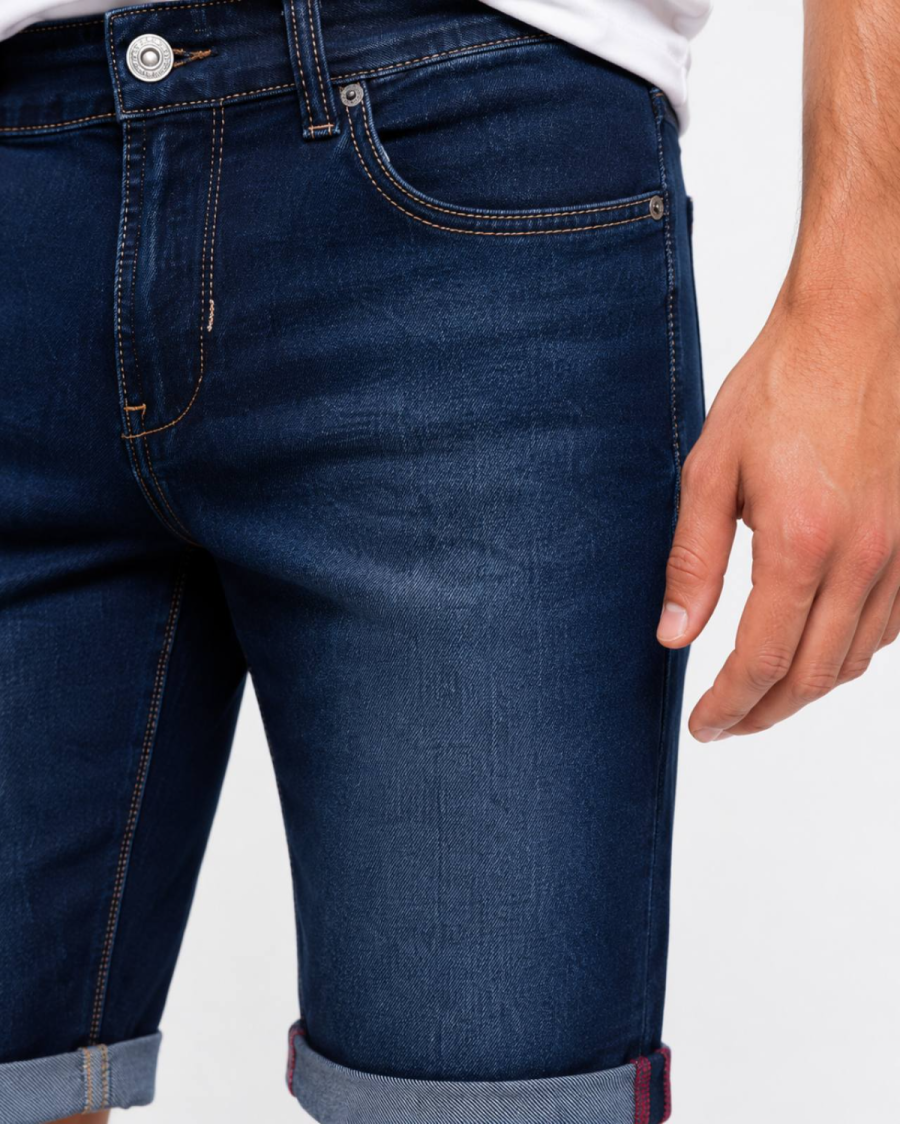 Ανδρική Τζιν Βερμούδα Slim Fit Dark Blue με Ρεβέρ #3328 - Image 5
