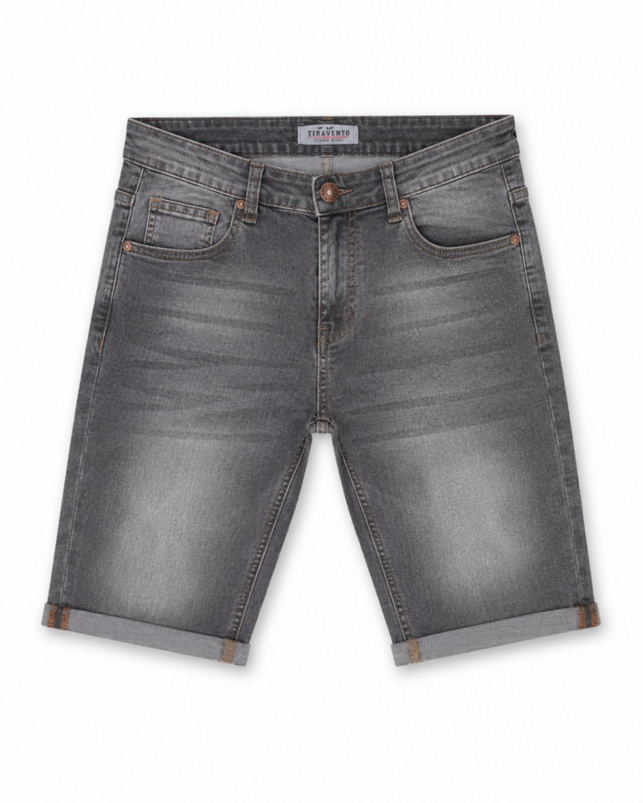 Ανδρική Τζιν Βερμούδα Γκρι Washed Slim Fit με Ρεβέρ #3340 - Image 2