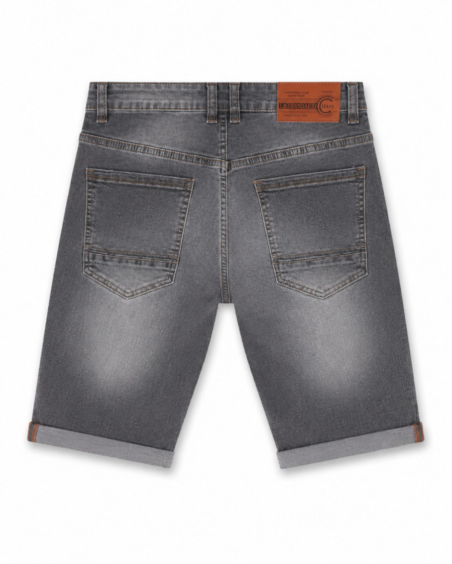 Ανδρική Τζιν Βερμούδα Γκρι Washed Slim Fit με Ρεβέρ #3340 - Image 3