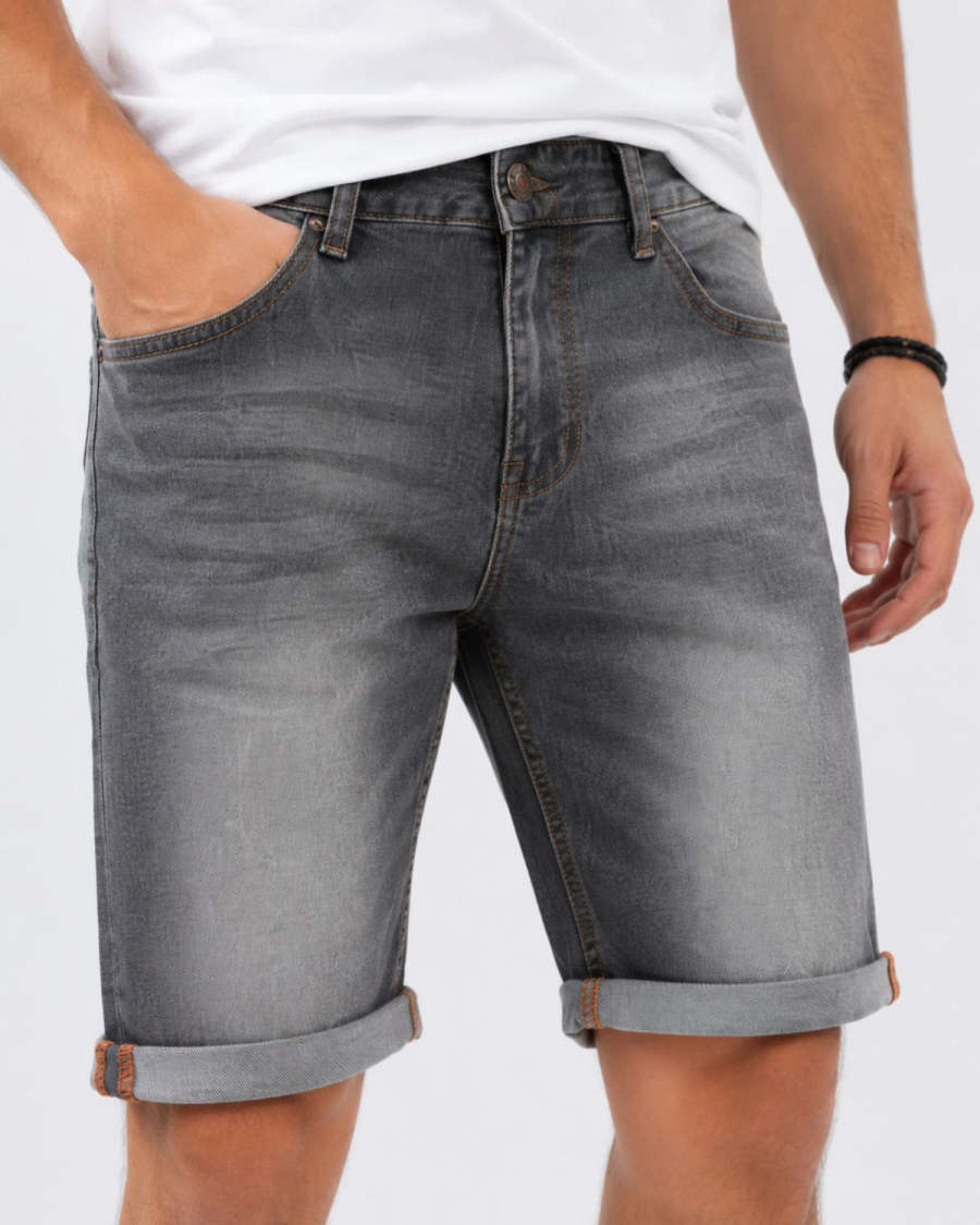 Ανδρική Τζιν Βερμούδα Γκρι Washed Slim Fit με Ρεβέρ #3340 - Image 6