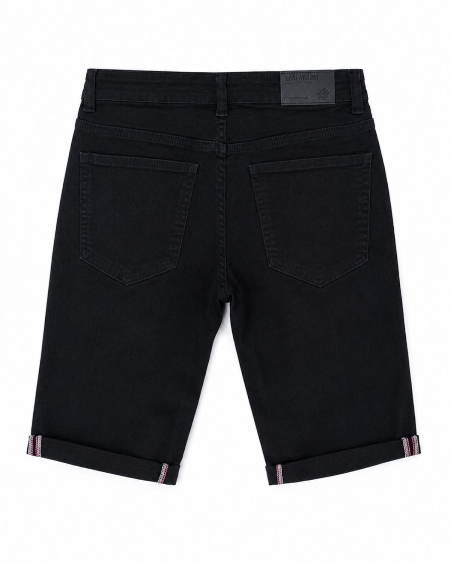 Black Denim Slim Fit Ανδρική Τζιν Βερμούδα με Φθορές #3381 - Image 3
