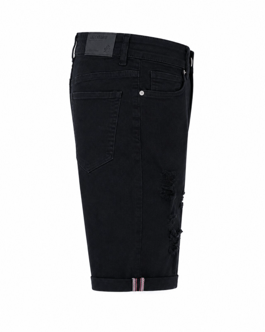 Black Denim Slim Fit Ανδρική Τζιν Βερμούδα με Φθορές #3381 - Image 4