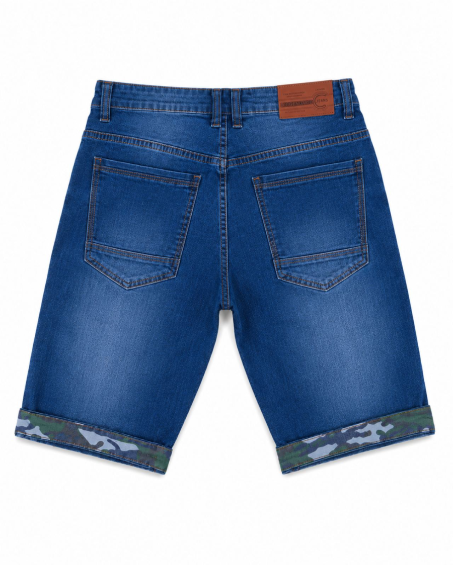 Ανδρική Τζιν Βερμούδα Slim Fit με Camo Ρεβέρ – Μπλε Denim #J3300 - Image 4
