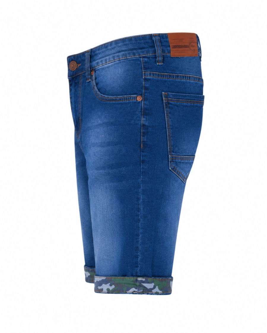 Ανδρική Τζιν Βερμούδα Slim Fit με Camo Ρεβέρ – Μπλε Denim #J3300 - Image 5