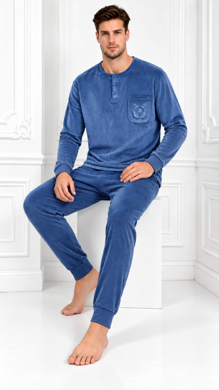 D6415.jpg Ανδρική Πιτζάμα Coral Fleece με Μακρυμάνικη Μπλούζα #D6415 - Image 1
