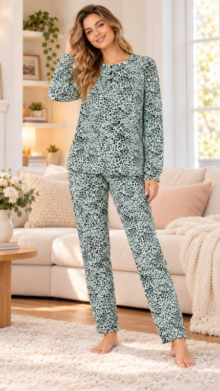 Γυναικεία Πυτζάμα Coral Fleece Leopard #F5984