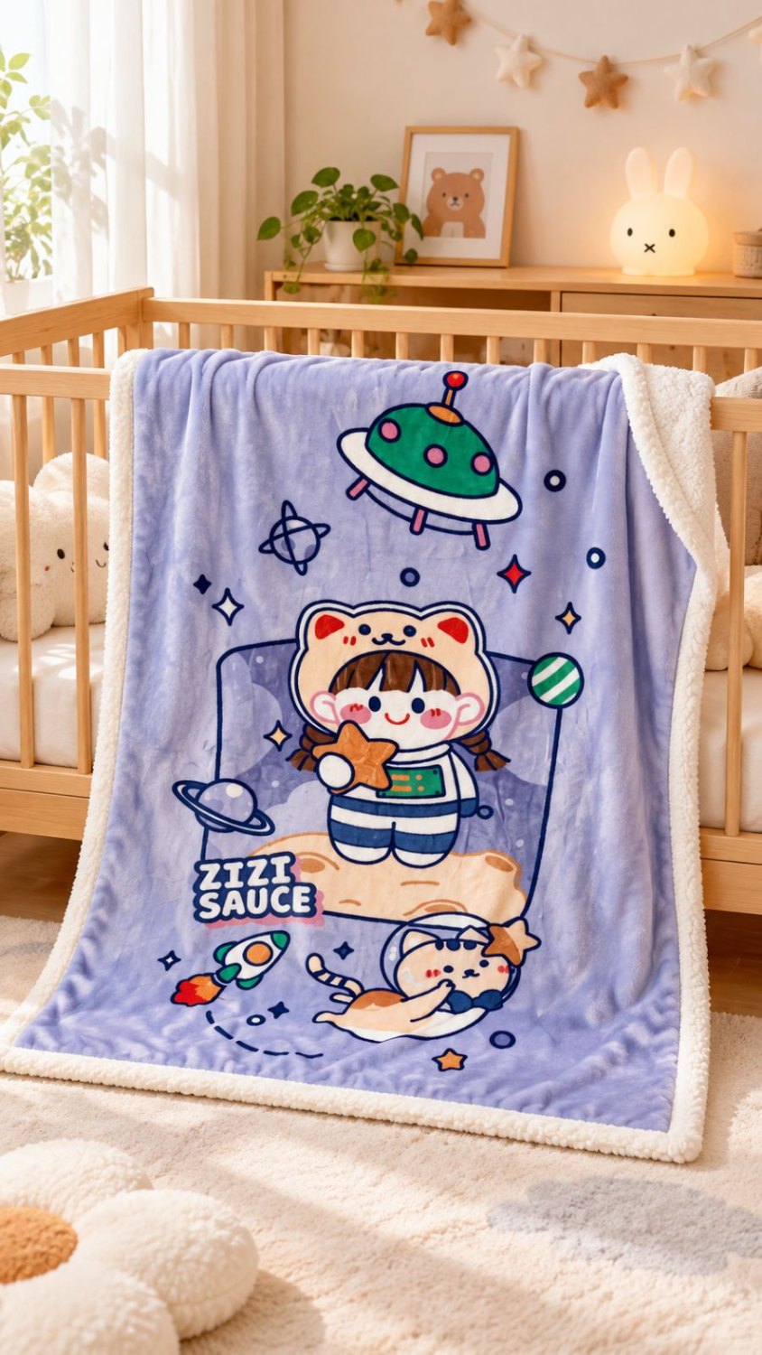 FZT6.jpg Παιδική Κουβέρτα Sherpa “Space Girl” 100×140 cm #FZT6 - Image 1