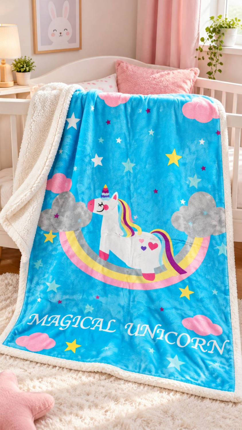 FZT7.jpg Παιδική Κουβέρτα Sherpa “Magical Unicorn” 100×140 cm #FZT7 - Image 1