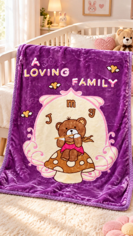 Παιδική Βελουτέ Κουβέρτα “Loving Family Bear” 100×130 cm #FZT9