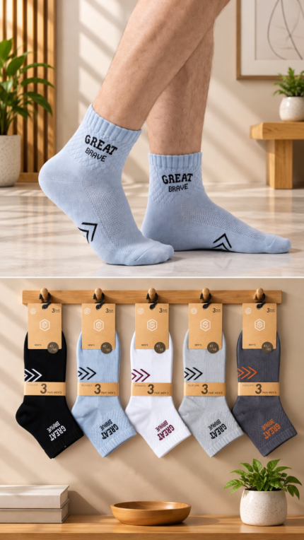 Ανδρικές Αθλητικές Πετσετέ Κάλτσες GREAT BRAVE Assorted 3 Ζευγάρια #SL29067