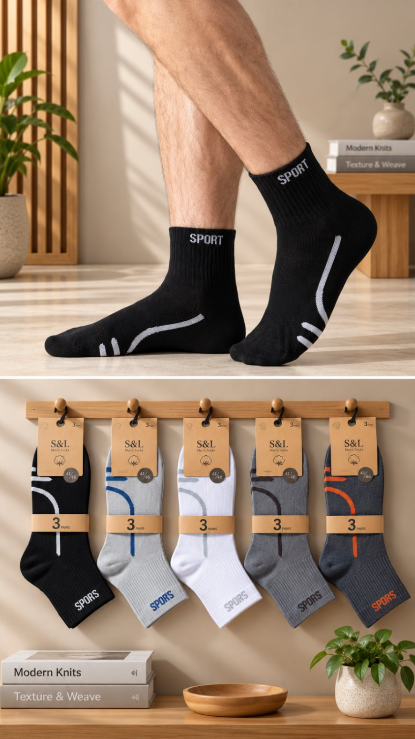 SL29074.jpg Ανδρικές Αθλητικές Πετσετέ Κάλτσες SPORT Assorted 3 Ζευγάρια #SL29074 - Image 1