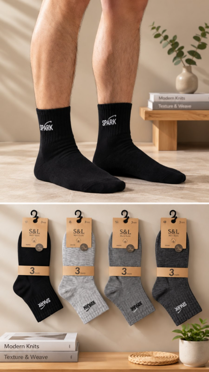 Ανδρικές Αθλητικές Πετσετέ Κάλτσες SPARK Assorted 3 Ζευγάρια #SL29076